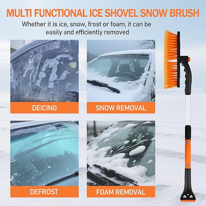 Ice scrapers for car Windshield,Use a with a Foam Grip and a 360 ° Rotating car Snow Brush and ice Scraper,Rotating Brush Head Removable Snow Brush for car New car Accessories 1 Set