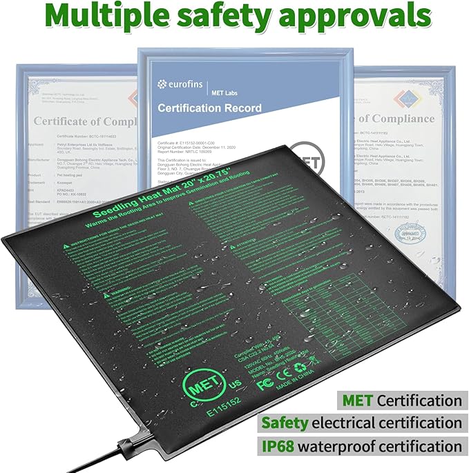 Bestio Waterproof Seedling Heat Mat, 20×20.75 in Heat Mats for Seed Starting, MET Certified Seed Mat, Suitable for Indoor Gardening, Germination