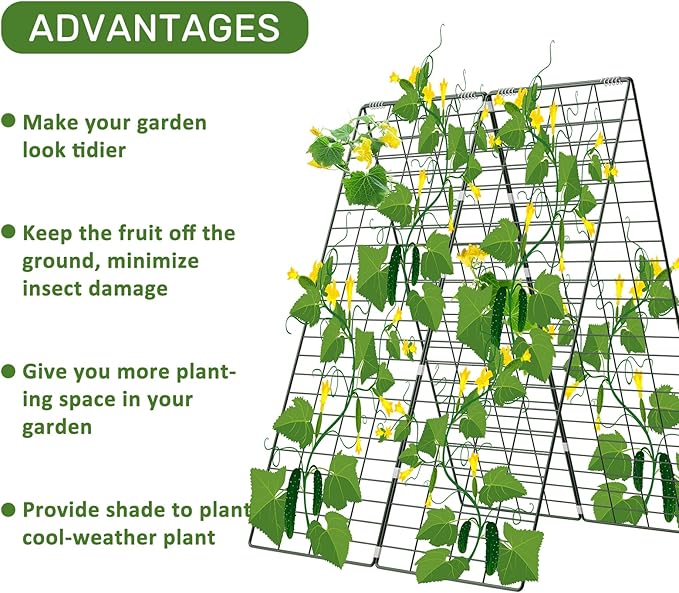 AGTEK 34" x 48" Foldable Cucumber Trellis with Garden Stakes and Zip Ties Plant Support A Frame Metal Trellis for Climbing Plants, Cucumber, Vegetable, Flowers