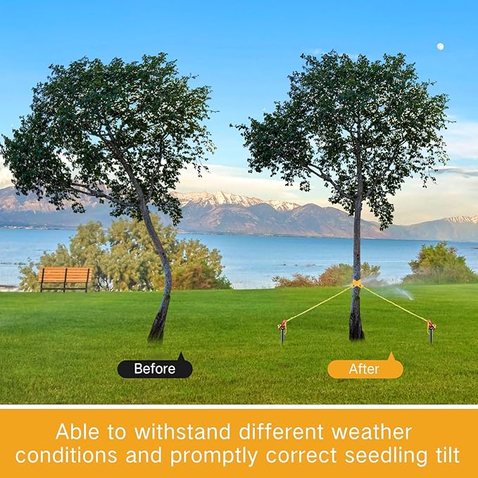 Sintuff 36 Pcs Heavy Duty Tree Stake Kits Stake and Support for Young Leaning Tree Anchor Straightening Kit, 15.8'' Support Straps, 11.8'' Steel Stakes, 13.12ft Rope(Yellow)