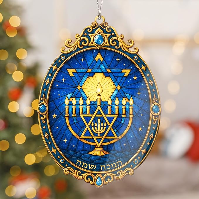 Hanukkah Menorah Ornament – hanukkah ornament – jewish gifts – holiday decor – christmas ornament – Suncatcher effect window hanging – Car Hanging