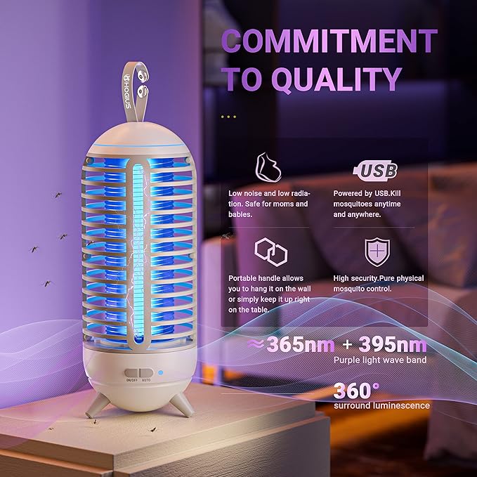 Cordless Bug Zapper Outdoor & Fly Zapper Indoor & Wireless Mosquito Zapper Portable Camping Bug Zapper Fly Trap 2500mAh Bug Zappers Electric Trap Ideal for Fly Traps (White)