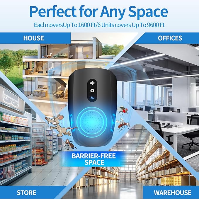 2025 Upgraded Ultrasonic Pest Repellent Indoor Insect Repeller, Pest Control, Repellent Roach, Mouse, Mosquito, Mice, Spider, Bugs, Ant, Rodent Repellent Ultrasonic Plug in, 3 Mode Switching, 6 Packs