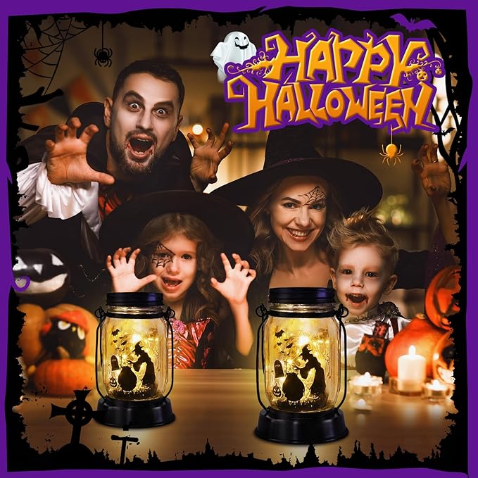 Halloween Decorations Gifts for Women/Men Halloween Witch Solar Lanterns Witch Decorations Outdoor Lights Solar Garden for Yard, Patio,Backyard,Porch Torches Lights