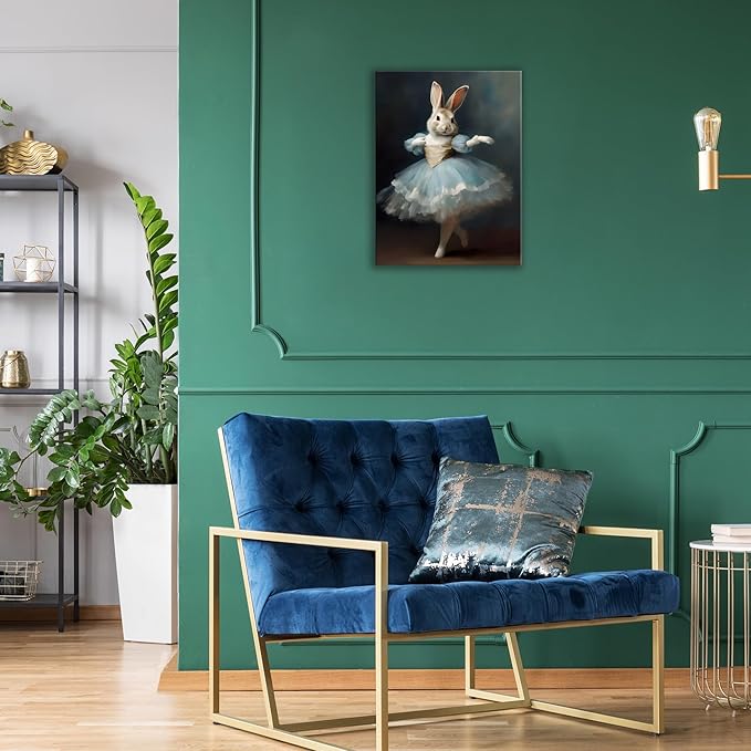 Easter Decorations Bunny Decor Vintage Funny Dancing Bunny Wall Art Gothic Rabbit Decor Framed Canvas Posters For Bunny Lovers Home Decor Gifts Aesthetic Room Decor 11.5 X 15 Inches