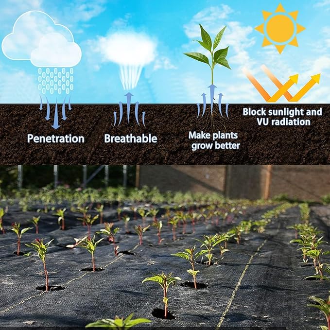 3ft x 300ft Durable Weed Barrier Fabric, 3.2oz Heavy-Duty Landscaping Fabric, Permeable Ground Cover for Garden, Lawn, and Outdoor Projects, Easy to Install, with 90 Staples