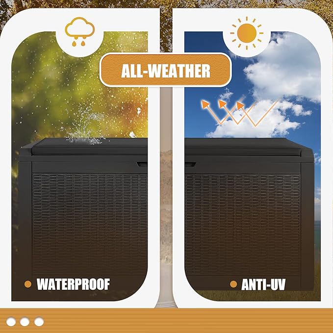 Devoko 100 Gallon Waterproof Large Resin Deck Box Outdoor Storage Box Indoor Lockable Storage Container with Cushion for Patio Furniture Garden Pool Cushions (Black)