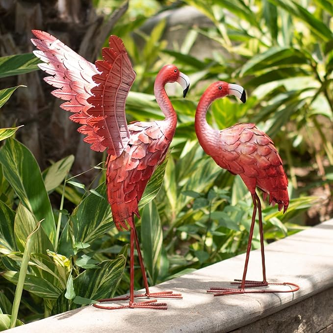 Natelf Pink Flamingos Garden Statues Art Decorations Flamingo Outdoor Medium Sculpture Yard Art Metal for Lawn Yard Patio, Porch, Home for Women, Mom, Grandma, Lover