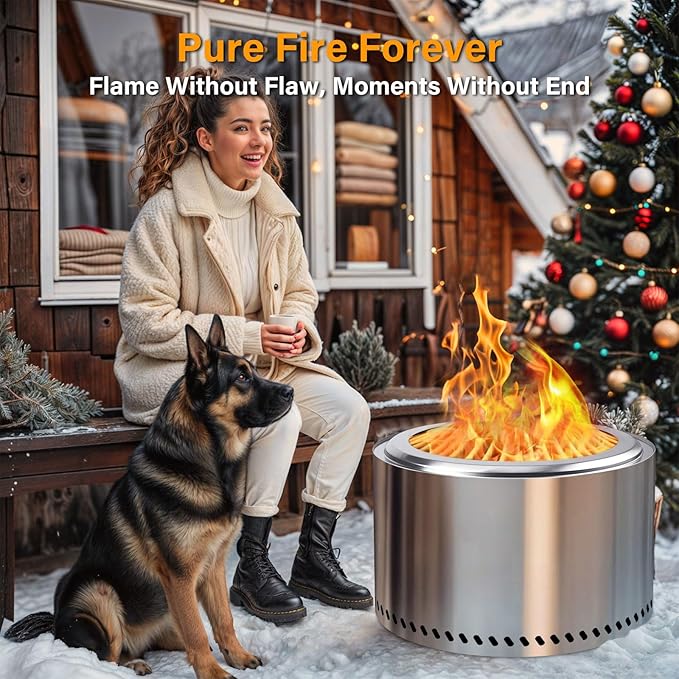 HGD 27.5" Smokeless Fire Pit Outdoor, Stainless Steel Wood Burning Firepit with Secondary Combustion, Backyard Patio Stove for Garden, BBQ & Bonfire