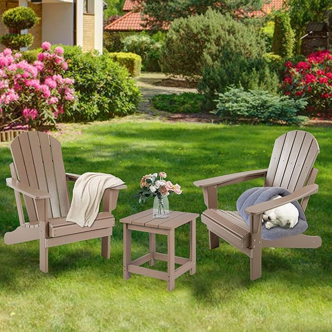 LZRS Adirondack Square Outdoor Side Table for Patio, Pool Composite Patio Table,HDPE End Tables for Backyard,Pool, Indoor Companion, Easy Maintenance & Weather Resistant(Weather Wood)