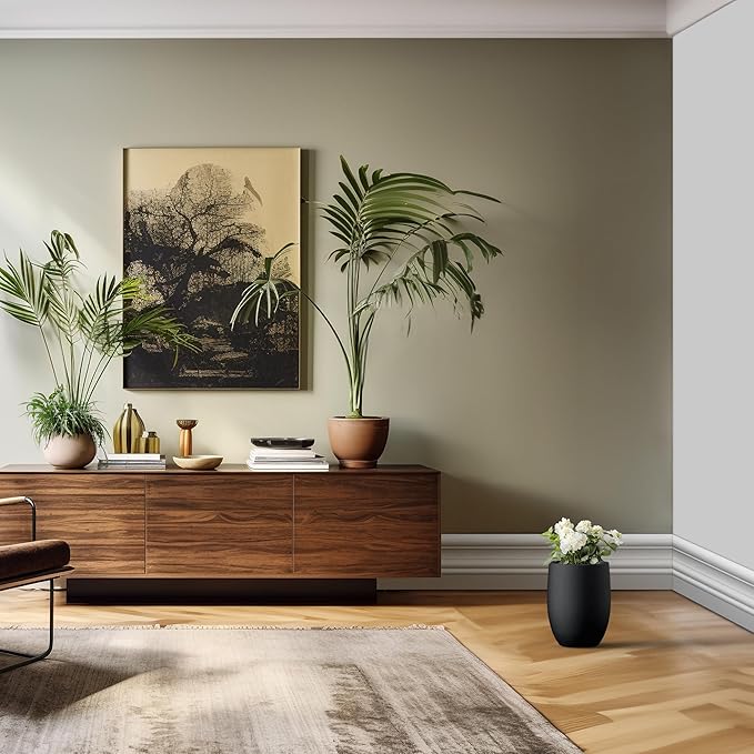 Kante 11.8 Inch Tall Concrete Planter, Large Indoor Outdoor Plant Pot with Drainage, Smooth Black Finish with Warm Brown Interior, Ideal for Porch, Home, Garden, Patio