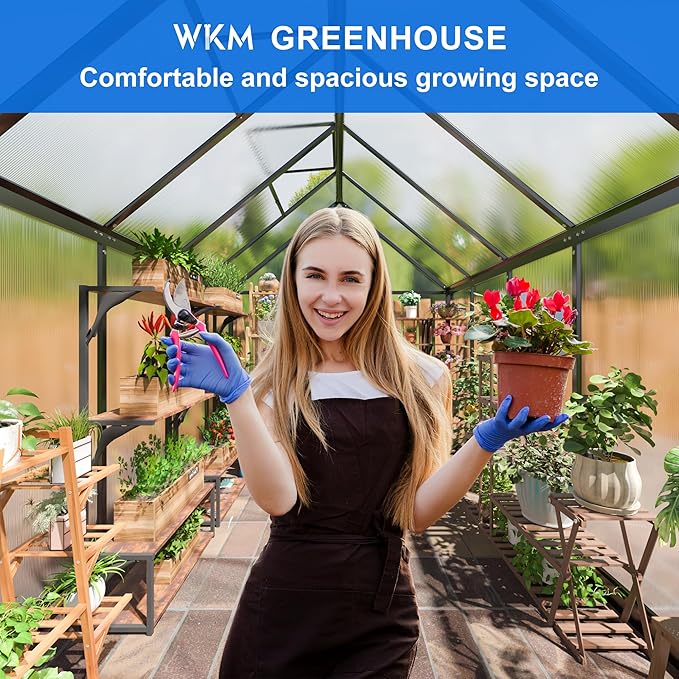 WKM 5.8x9.2 FT Greenhouse for Outdoors, Quick-fit Structure Green House with Window for Ventilation, Aluminum Greenhouse for Garden Backyard, Black