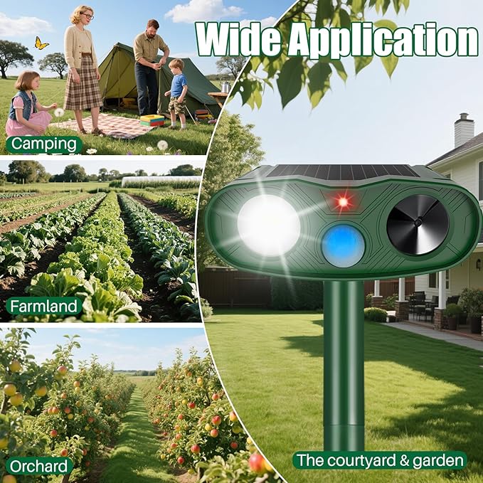 Ultrasonic Animal Repellent Outdoor Deer Repellent Devices,4Pack Solar Rabbit Cat Squirrel Repeller Motion Detection Armadillos Raccoon Squirrel Dog Repellent Deterrent with LED Flash Lights for Yard