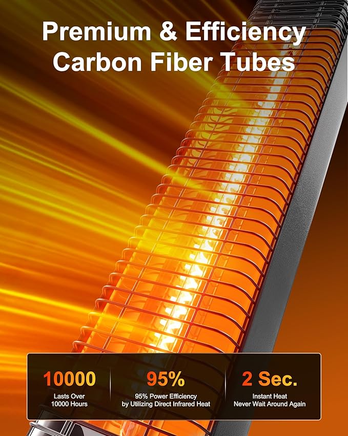 MEPTY Outdoor Heaters for Patio Use, Infrared Electric Heater with Remote&Touch Control, 24H Timer,3 Heat Settings, Quiet,Overheat&Tip-Over Protection for Porch,Deck,Backyard,Balcony