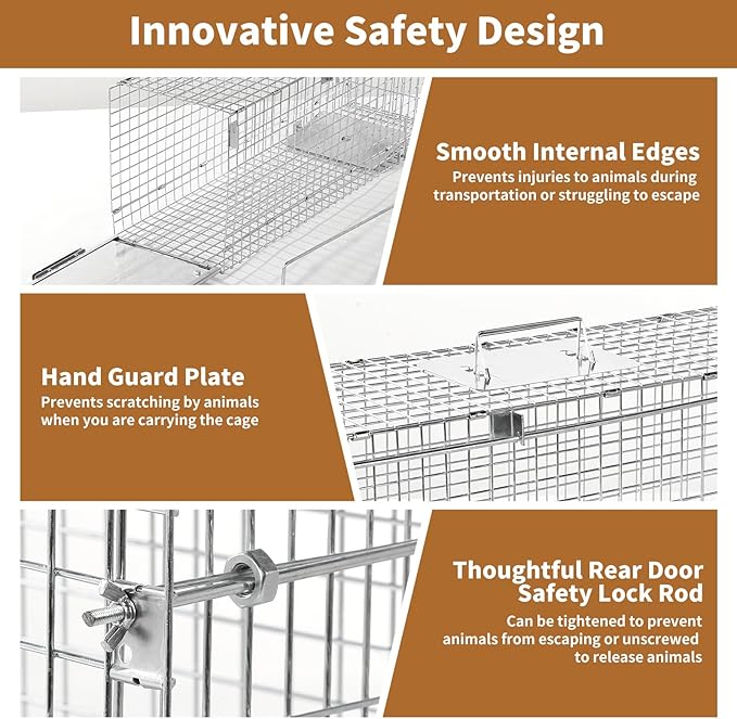 32" Humane Animal Cage Trap, Live Animal Cage Trap, Folding Animal Trap for Stray Cats, Raccoons, Rabbits, Skunks, Moles, Groundhogs and Armadillos up to 17 lbs