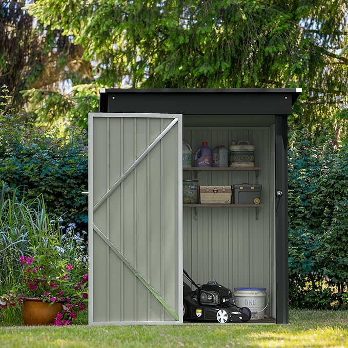 GUNJI 5 x 3 FT Shed Outdoor Storage Shed Metal Garden Shed with Lockable Door Outside Waterproof Tool Shed for Backyard, Patio, Lawn (White)