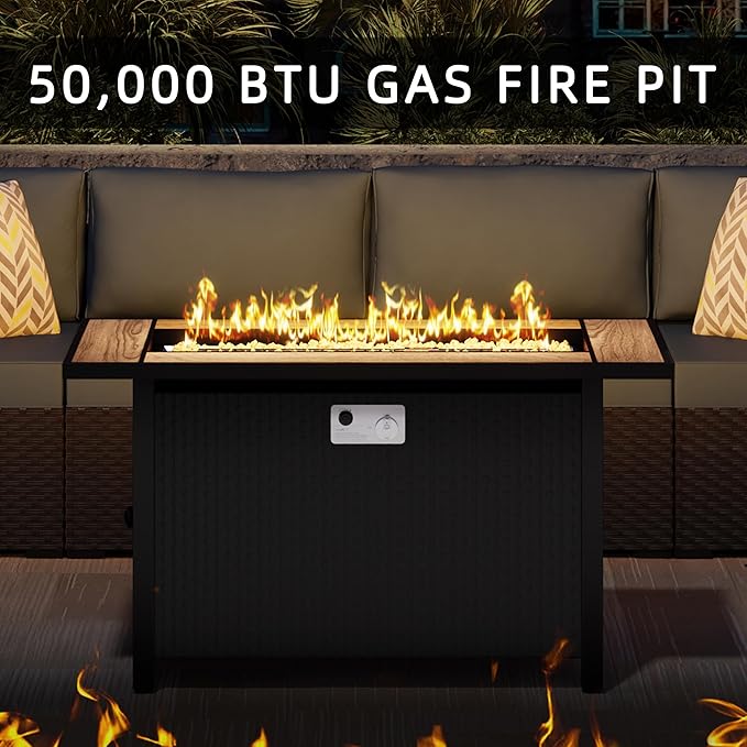 JAMFLY Propane Fire Pit Table 45 Inch, 50,000 BTU Outdoor Gas Firepit Table for Outside Patio with Lava Rocks,Waterproof Cover, Gray