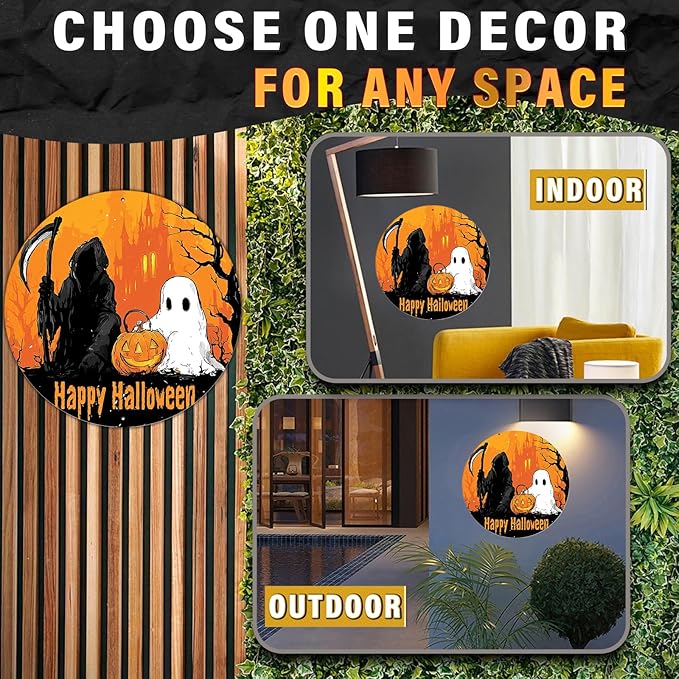 PEACHGARDEN Happy Halloween Round Metal Tin Sign Gothic Decor Vintage Wall Art Retro 12x12inch