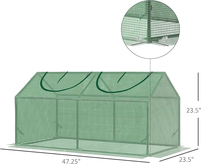 Outsunny 4' x 2' x 2' Portable Mini Greenhouse, Small Green House with PE Cover, Roll-up Zippered Windows for Indoor, Outdoor Garden, Green
