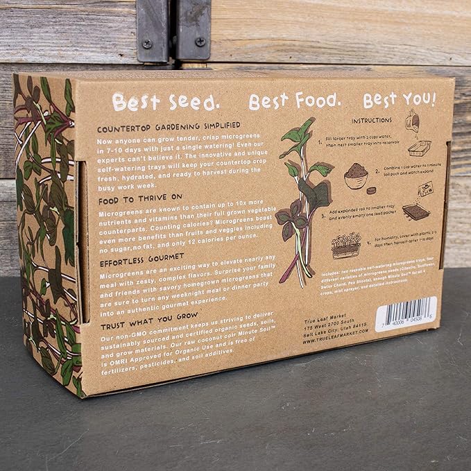 Self Watering Indoor Microgreens Kit - Complete Soil Microgreens Growing Kit for Vegetable Seeds & Herb Seeds - Black Sunflower Seeds, Pea Shoots Microgreen Seeds, Swiss Chard Seeds, & Cilantro Seeds