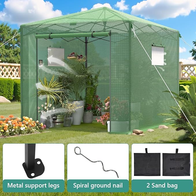 Pop Up Greenhouse 8x12FT, Pop Up Green House for Outdoors, Portable Greenhouses, Walk-in Greenhouses, Popup Greenhouse Kit, Easy Set Up