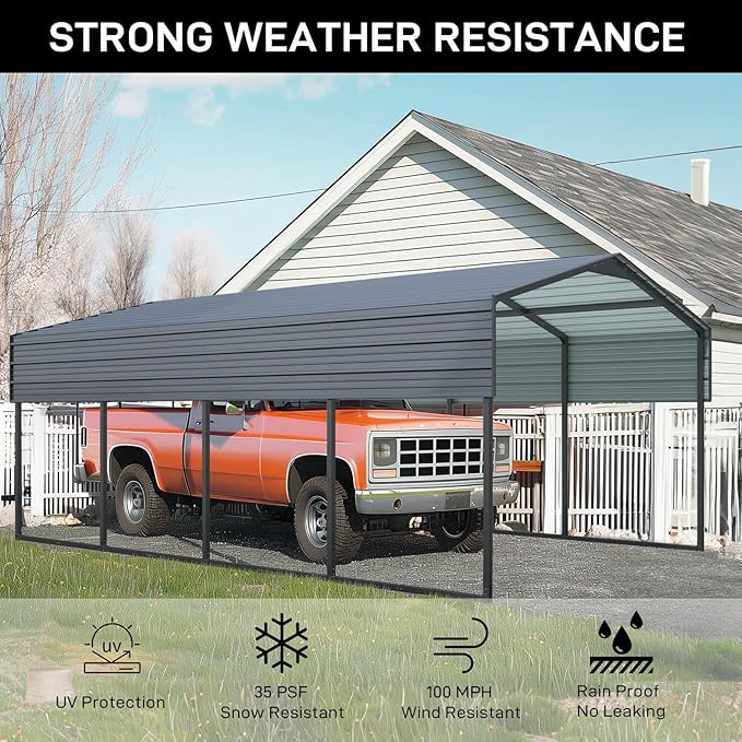 Outvita Heavy Duty Outdoor Carport Canopy, 12x20FT Metal Carport Kit with Galvanized Steel Roof, Garage Shelter for Cars, Boats, Pickup Trucks, Events, Party