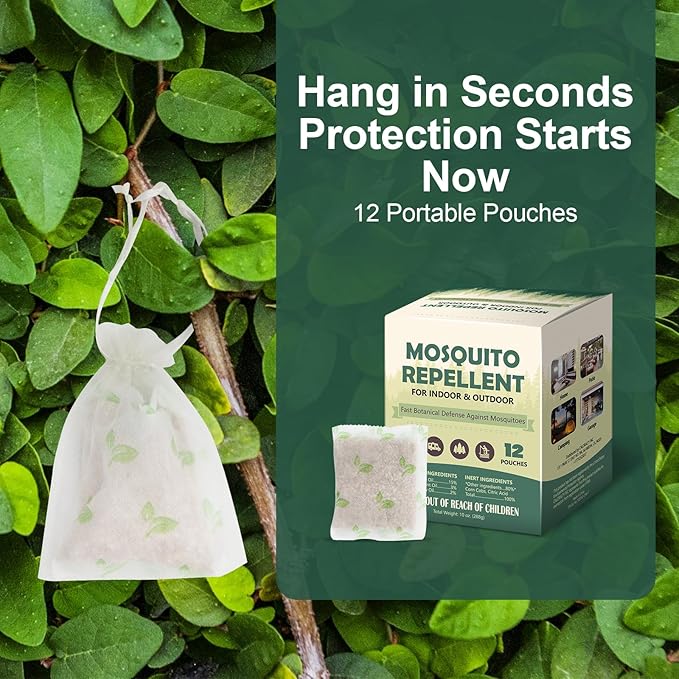 Mosquito Repellent for Patio, 12 Pcs Mosquito Repellent Pouches, Mosquito Deterrent Indoor Outdoor, Mosquito Control, Keep Mosquitoes Away from Home Patio Camping,