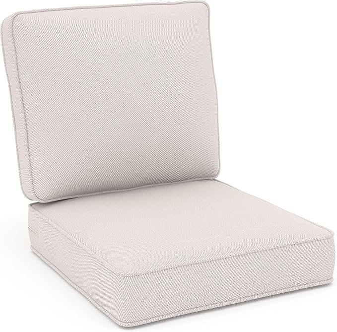 Outdoor Chair Cushions 23" x 24" x 4", Patio Deep Seat Replacement Cushions Set with Zippered Removable Cover, Weather-Resistant Olefin Fabric for Garden Chair Sofa Couch, Beige