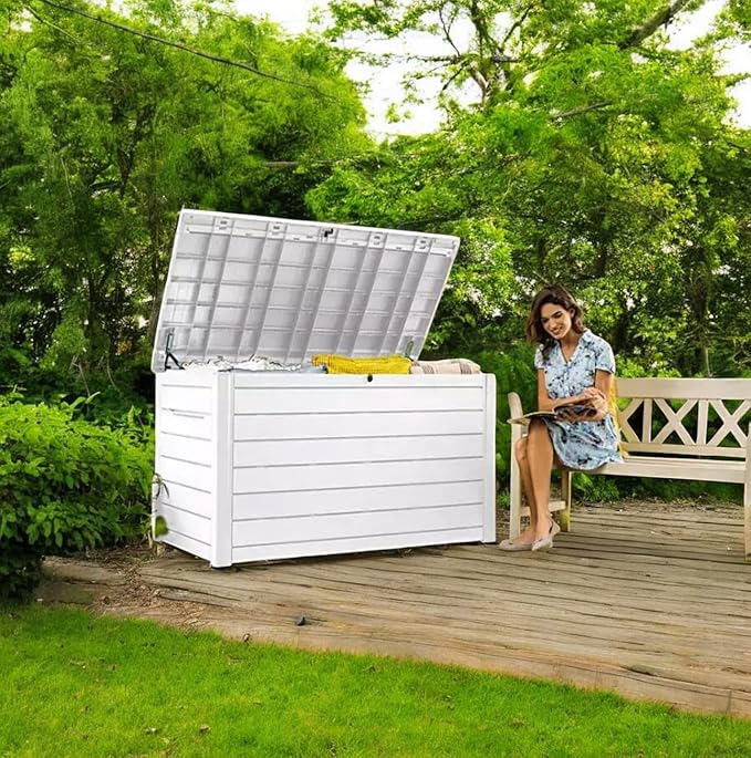 Outdoor Storage Box with Lockable Lid - Weather-Resistant and Stylish (White, 230-Gallon)