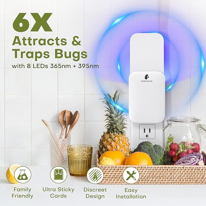 Flying Insect Traps Indoor - Plug-in Fly Catcher and Killers Includes Refills for House Flies, Fruit Flies, Gnats,Cover up to 800 ft², Off-White, 2 Traps + 8 Refills