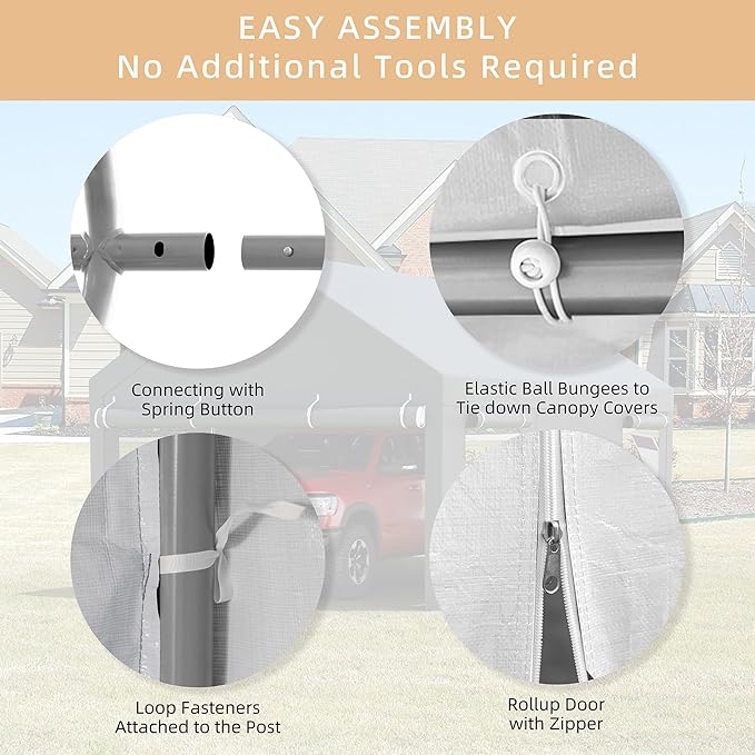 JY QAQA Carport, 12x20 FT Heavy Duty Carport Reinforced Steel Poles with Removable Sidewalls & Doors,Roll-up Windows Car Canopy with Sandbags and All-Season Tarp for Car Boat Truck Motorcycle