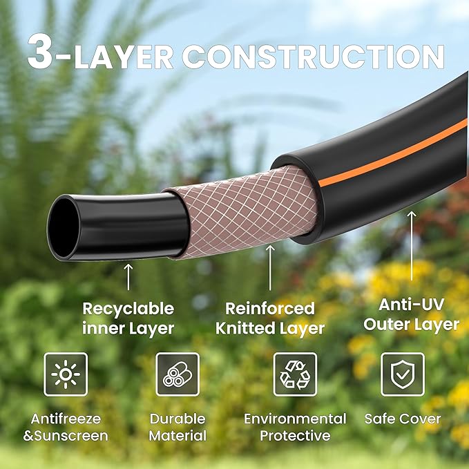 Giraffe Tools Garden Hose 6ft x 5/8", Short Water Hose Heavy Duty, Lightweight, Flexible Hybrid Hose with Swivel Handle, Male to Female Fittings