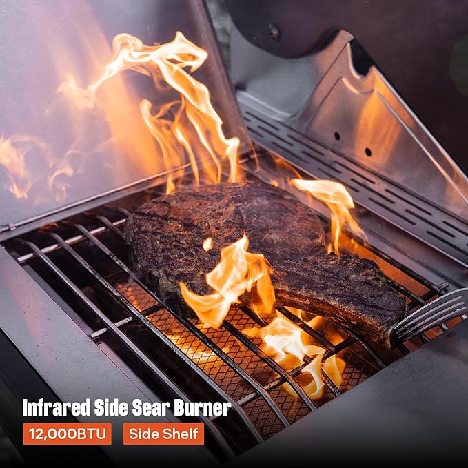 Monument Grills Larger 4+2 Burner Propane Gas Grills Stainless Steel Cabinet Style with Clearview® Lid, Knob Controls, Built-In Thermometer, Infrared Side Sear Burners & Side Burners, Outdoor Use