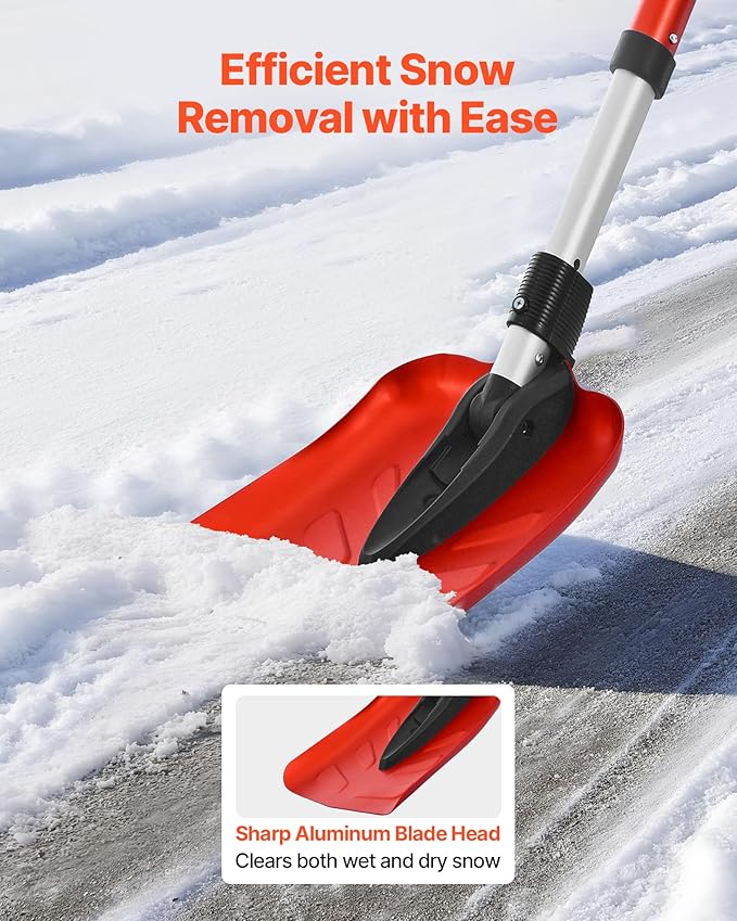 VEVOR Snow Shovel for Driveway, 9 in Foldable Snow Shovel with D-Shaped Handle, 36-40 in Adjustable, Lightweight Aluminum Alloy Snows Removal Tool, Reduce Back Strains for Garden Car Camping