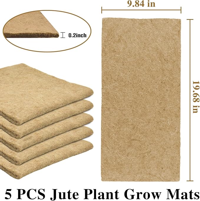 Halatool 5 PCS Jute Plant Hemp Fiber Grow Mat for Microgreens 10" X 20" Hydroponic Grow Pads Sprouting Kit for 1020 Growing Trays Indoor for Microgreens Wheatgrass Sprouts Organic Production