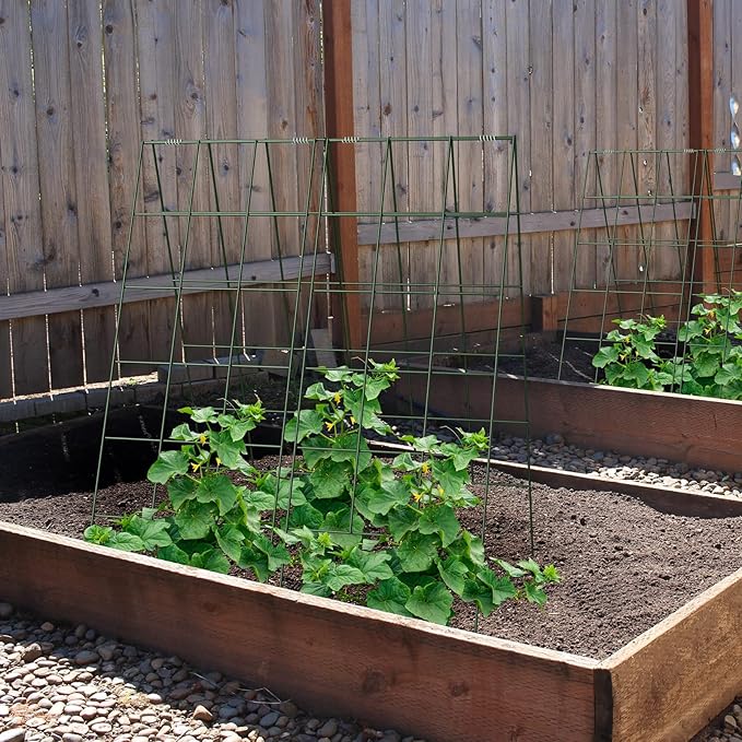 AGTEK 2 Packs 18" x 46" Foldable Cucumber Trellis with Zip Ties Plant Support A Frame Metal Trellis for Cucumber, Climbing Plants, Vegetable Flowers