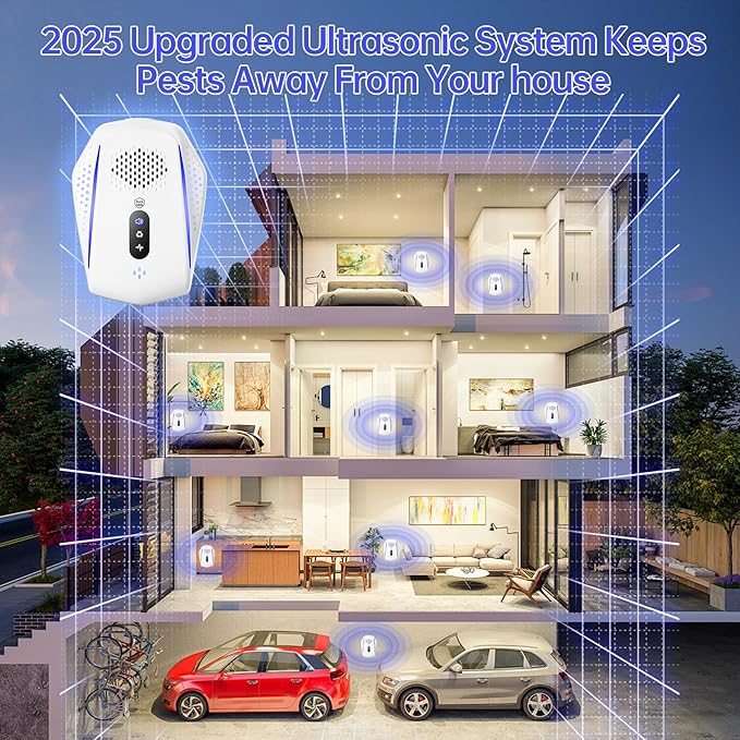 Ultrasonic Pest Control Repeller, 2025 Upgraded Ultrasonic System Mouse Traps Spider Mice Roach Bug Repellent Indoor Rodent Repellent Plug in, Mouse Deterrent for Home Kitchen Garage Warehouse