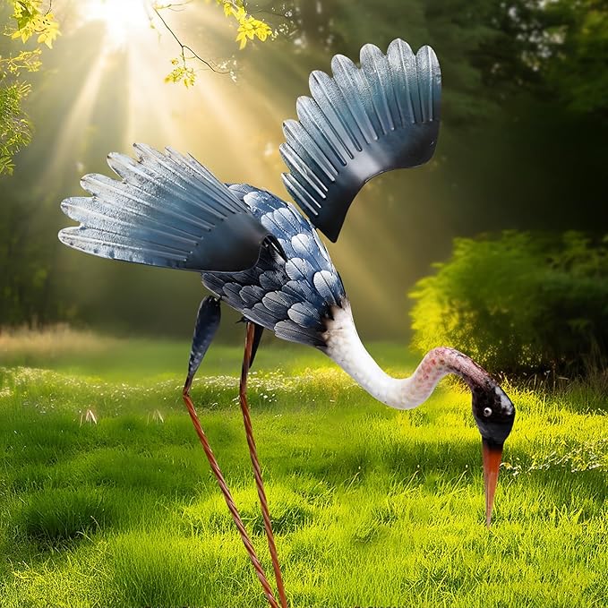 MUMTOP Crane Garden Statues for Outside, Blue Heron Garden Sculpture Statue, 25 Inch Large Bird Yard Art for Backyard Pond Patio Porch Decoration