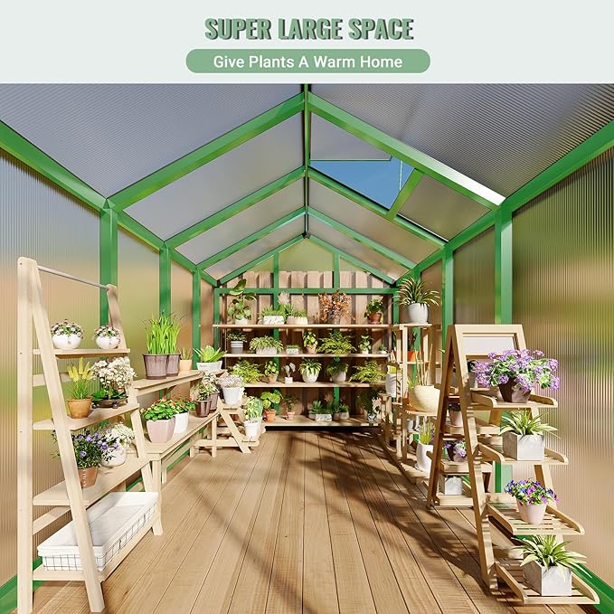 6 x 8 FT Greenhouse, Greenhouses for Outside, Polycarbonate Greenhouse with Aluminum Frame, Lockable Door and Ajustable Roof Vent for Backyard, Green Houses for Outside Garden Backyard, Patio