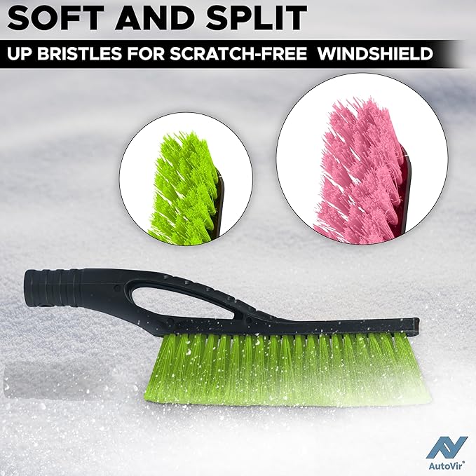 27" Car Snow Brush and Ice Scrapers for Car Windshield (2 Pack), Window Scraper with Ergonomic Foam Grip, Snow Removal for Car, Must Have Winter Car Accessories (Green and Pink)