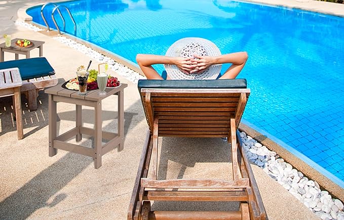 LZRS Adirondack Square Outdoor Side Table for Patio, Pool Composite Patio Table,HDPE End Tables for Backyard,Pool, Indoor Companion, Easy Maintenance & Weather Resistant(Weather Wood)