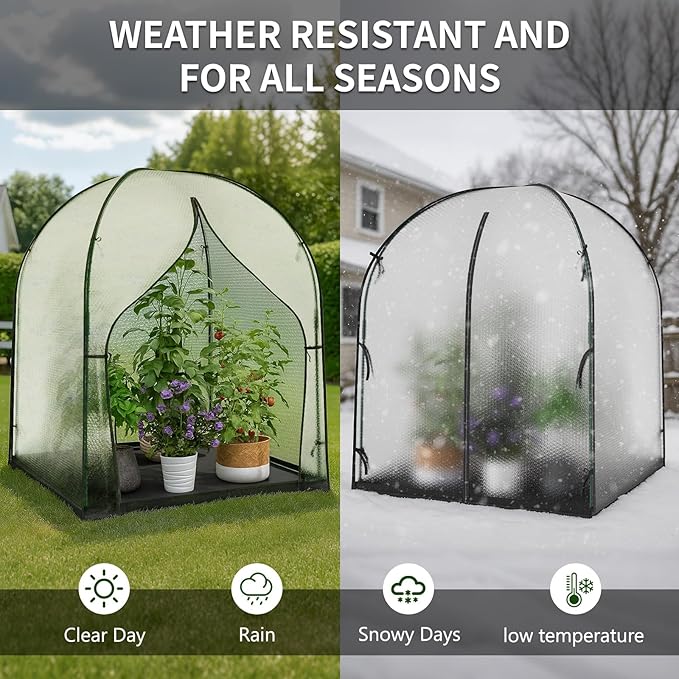 SUNYRISY Greenhouse for Outdoors and Indoor, Bubble Film Small Mini Green House for Outside, Portable Grow Tent Plant Cover with Waterproof Pad and Zippered Door, 59" L x 59" W x 75" H
