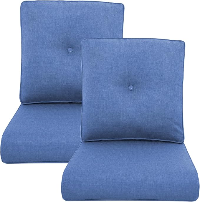 Outdoor Wicker Chair Cushions 2 Packs - Outside High Back Thick Water-Resistant Cushion 22x24 with Zipper Cover for Patio Glider Rocking Chairs Loveseat Couch – Blue/Buckle