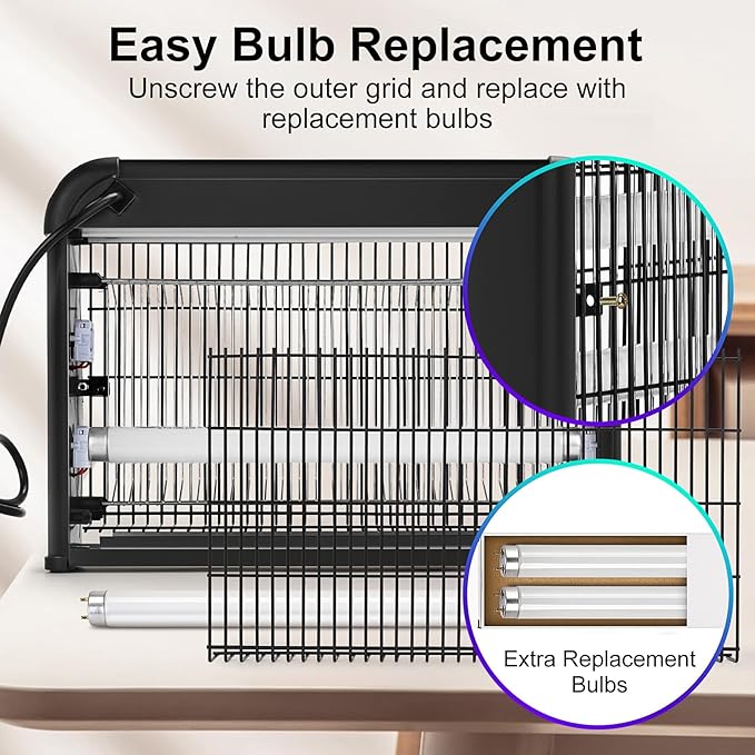 Upgraded Indoor Bug Zapper, 3800V Powerful Electric Indoor Insect Killer - 2 Extra Replacement Bulbs, Fruit Fly Trap Bug Mosquito Killer Lamp