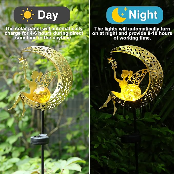 ZKLiLi Solar Lights Garden Decorations,Moon Fairy Light,Solar Statues Outdoor Decor,Warm LED Light for Pathway Lawn Patio Courtyard Gifts for Mom Grandma Women