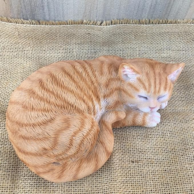 Tabby Sleep Cat Statues Outdoor Decorative, Cat Memorial Statue for Yard Lawn Patio Porch, Garden Pet Grave Marker Figures, 9.44" L x 6.29" W x 4.33" H