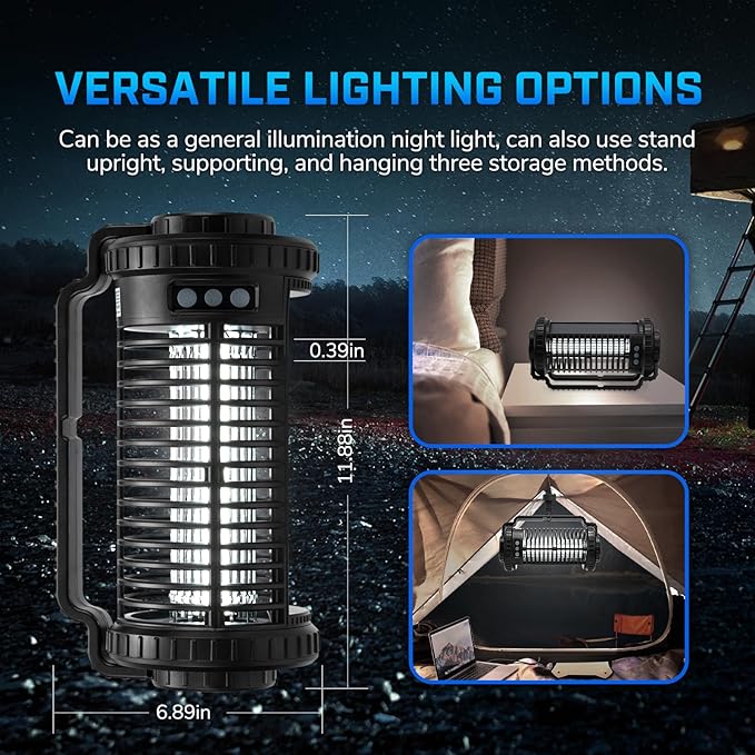 Portable Solar Powered Bug Zapper, 3 Mode (Sensor Auto/UV Light/LED) Mosquito Zapper with 4000mAh Battery, Portable Waterproof Rechargeable Fly Trap for Indoor Outdoor, Home, Patio (Black)