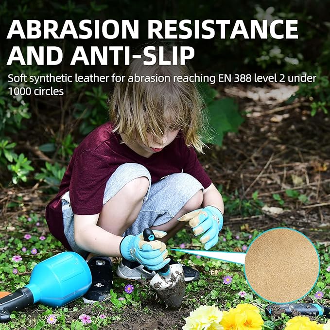 Vgo... 1-Pair Age 5-6 Kids Gardening Gloves,Children Yard Work Gloves,Soft Safety Outdoor Playing Gloves (Size M,Blue Rabbit, KID-SL7362)