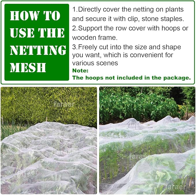 Garden Netting, Plant Covers 4x10Ft Net Ultra Fine Mesh Protection Netting for Vegetable Plants Fruits Flowers Crops Greenhouse Row Cover Raised Bed Barrier Screen Protection Net Cover