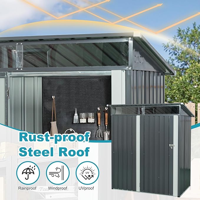 Sheds & Outdoor Storage 5ft x 3ft Metal Storage Shed with Transparent Plate, Hinged Door Design Small Garden Tool Storage Cabinet for Backyard, Patio, Poolside, Gray
